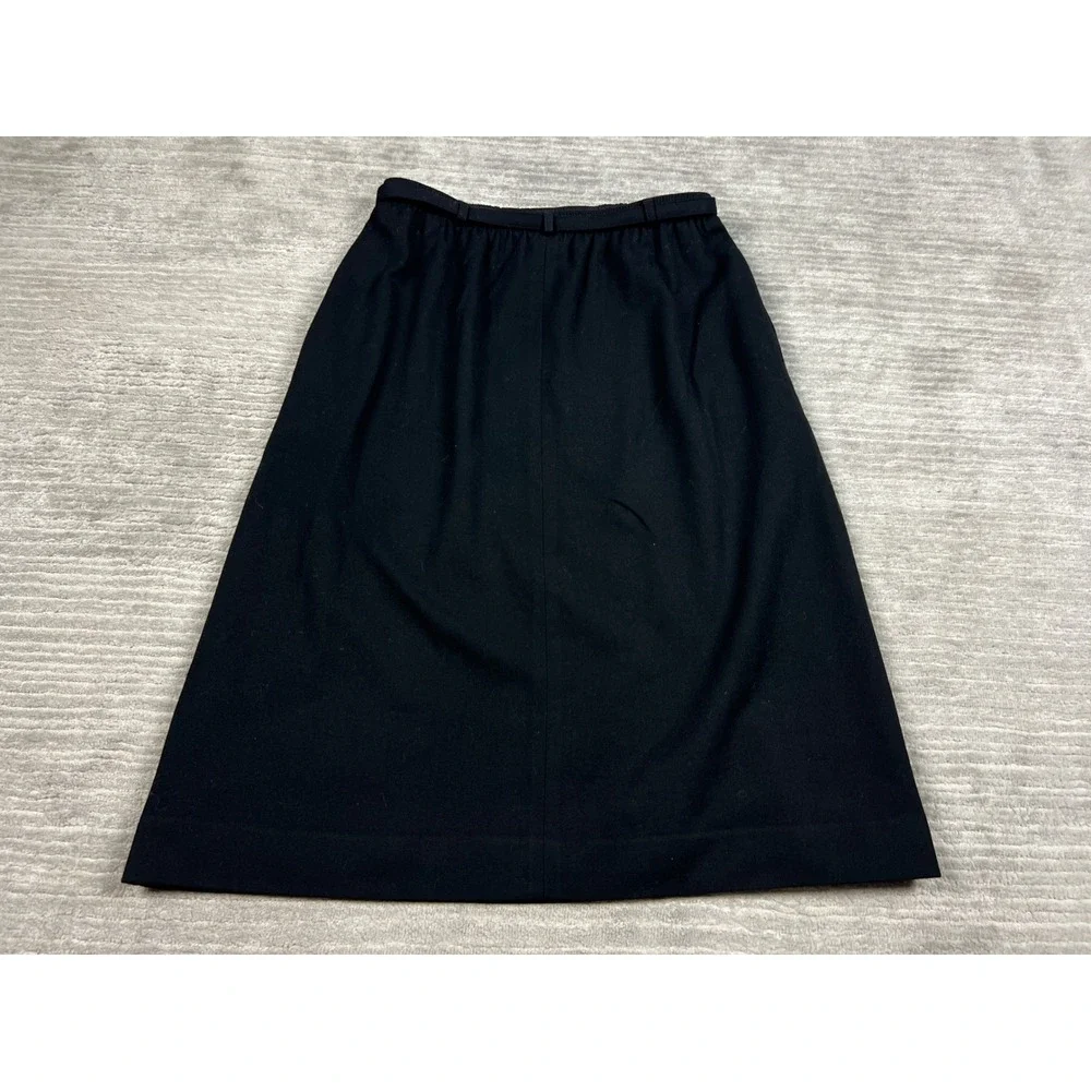 Barclay Square Skirt Womens 18 Black Wool A-Line Midi Belted Vintage Made in USA